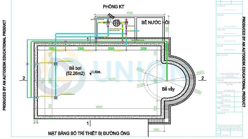 Bản vẽ thiết kế bể bơi cần thể hiện cả hệ thống an toàn